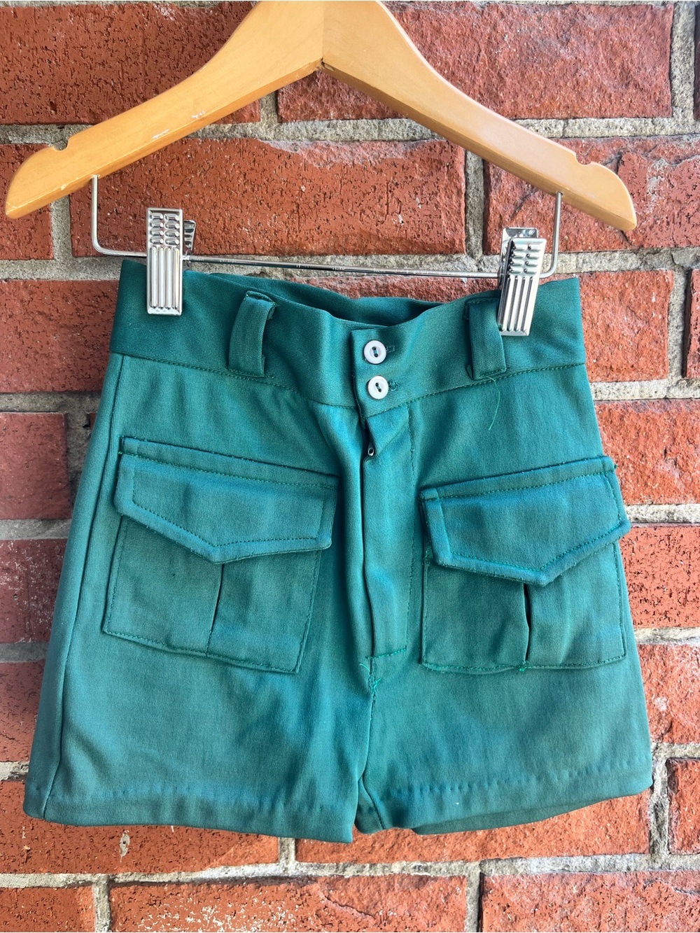 Vintage Kids Forest Green Shorts Button Front with Front Pockets